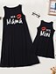 cheap New Arrivals-Mommy and Me Cotton Dresses Daily Cartoon Letter Print Black Knee-length Sleeveless Tank Dress Cute Matching Outfits / Summer / Long