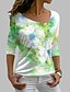 billige T-shirts-Dame T skjorte Grafisk Blomstret Hvit Rosa Blå Trykt mønster Langermet Daglig Helg Grunnleggende Elegant V-hals Normal Høst vinter