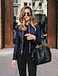 cheap Jackets-Women&#039;s Jacket Faux Leather Jacket Patchwork Elegant Work Coat Regular PU 7#Navy 1#black 10# Army Green Zipper Fall Winter Spring Stand Collar Regular Fit S M L XL XXL / Solid Color