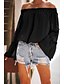 cheap Tops &amp; Blouses-Women&#039;s Plain Going out Weekend Long Sleeve Blouse Shirt Off Shoulder Lettuce Trim Casual Streetwear Tops Loose Green White Black S