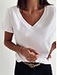 economico Super Sale-Women&#039;s T shirt  White Black Pink  Solid Colored  Ruffle  Short Sleeve  V Neck