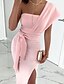 cheap Casual Dresses-Women&#039;s Knee Length Dress Sheath Dress Blue Pink Sleeveless Layered Split Bow Pure Color One Shoulder Spring Summer Party Elegant Sexy 2022 Slim S M L XL / Party Dress