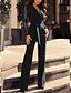 cheap Women&#039;s Jumpsuits-Women&#039;s Jumpsuit Color Block Bow Casual Daily V Neck Casual Date Long Sleeve Regular Fit Green Black Wine S M L Fall