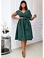 cheap Party Dresses-Women&#039;s Knee Length Dress A Line Dress Green White Black Short Sleeve Lace up Patchwork Pure Color V Neck Spring Summer Party Elegant Formal Sexy 2022 S M L XL XXL 3XL / Cotton