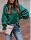 baratos Tops &amp; Blouses-Mulheres Blusa Tecido Decote Redondo Blusas Verde
