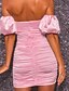 abordables Vestido con el cuerpo-Mujer Mini vestido corto Vestido tubo Morado Rosa Manga Corta Frunce Color sólido Hombros Caídos hombro frío Otoño Verano Sensual Manga de la linterna 2021 Delgado S M L XL