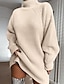 cheap Sweaters-Women&#039;s Pullover Sweater Jumper Chunky Knit Knitted Tunic Turtleneck Solid Color Daily Going out Basic Casual Drop Shoulder Winter Fall Pink Wine S M L / Long Sleeve / Loose Fit