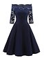cheap Party Dresses-Women&#039;s Knee Length Dress A Line Dress Wine Navy Blue Half Sleeve Lace Bow Solid Color Off Shoulder Fall Winter Party Elegant Formal 2021 Regular Fit S M L XL XXL / Party Dress
