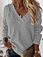 billige Sweaters-Dame bluse Bluse Trøje Helfarve Strikket Flettet Stilfuld Basale Afslappet Langærmet Sweater Cardigans Efterår Vinter V-hals Blå Gul Lyserød