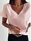 abordables Super Sale-Women&#039;s V Neck T Shirt White Solid Plain
