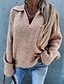 baratos Camisolas-Mulheres Suéter Pulôver Saltador Côr Sólida Tricotado Casual Manga Longa Normal Casacos de malha Outono Inverno Colarinho de Camisa Verde Cinzento Rosa