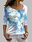 abordables T-shirts-Femme T shirt Tee Graphic Floral Blanche Rose Claire Bleu Imprimer manche longue du quotidien Fin de semaine basique Elégant Col V Standard Automne hiver