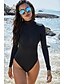 abordables Una pieza-Mujer Protección solar UV UPF50+ Transpirable Camiseta Protección Solar Surf Traje de baño Manga Larga Cremallera delantera Cuello Alto Body Traje de baño Color sólido Natación Surf Playa Deportes