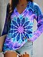 cheap Women&#039;s T-shirts-Women&#039;s Graphic Patterned Casual Sports Holiday Geometric Painting Long Sleeve T shirt Tee V Neck Patchwork Print Beach Tops Blue S / 3D Print