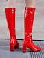 preiswerte Boots-Damen Stiefel Trachtenschuhe Go-Go-Stiefel Kostüm Stiefel Täglich Einfarbig Kniehohe Stiefel Winter Blockabsatz Runde Zehe Sexy Lackleder PU Reißverschluss Schwarz Weiß Rot