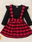 cheap Girls&#039; Dresses-Toddler Little Girls&#039; Dress Plaid Casual Daily Strap Dress Bow Red Above Knee Cotton Long Sleeve Princess Cute Dresses Fall Regular Fit 1-4 Years