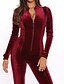 cheap Women&#039;s Jumpsuits-Women&#039;s Jumpsuit Solid Colored Zipper Basic Stand Collar Daily Wear Casual / Daily Long Sleeve Regular Fit Black Wine Khaki S M L Fall