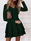 cheap Casual Dresses-Women&#039;s Short Mini Dress A Line Dress Consultation for customized colors Blue Purple Wine Brick red Green Black Long Sleeve Layered Ruffle Solid Color V Neck Fall Work Casual 2021 S M L XL XXL