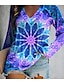 cheap Women&#039;s T-shirts-Women&#039;s Graphic Patterned Casual Sports Holiday Geometric Painting Long Sleeve T shirt Tee V Neck Patchwork Print Beach Tops Blue S / 3D Print