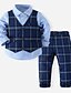 cheap Boys&#039; Clothing Sets-Kids Boys&#039; Suit &amp; Blazer Pants Set Formal Set Long Sleeve 3 Pieces Blue Plaid Solid Color Casual Daily Cotton Regular Active Basic 3-8 Years Maxi / Fall / Spring