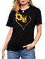 cheap T-Shirts-Women&#039;s T shirt Graphic Heart Sunflower Round Neck Print Basic Vintage Tops Regular Fit Blue Blushing Pink Wine