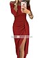 cheap Party Dresses-Women&#039;s Bodycon Midi Dress Black Red Blushing Pink Brown Light Green Beige Gray 3/4 Length Sleeve Solid Colored Solid Color Split Ruched Off Shoulder Hot Sexy Going out Off Shoulder S M L XL XXL 3XL