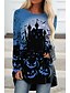 abordables T-shirts-Mujer Camiseta camisa de halloween Sayo Amarillo Azul Piscina Morado Graphic Calabaza Estampado Manga Larga Víspera de Todos los Santos Fin de semana Básico Víspera de Todos los Santos Escote Redondo