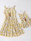 cheap New Arrivals-Dresses Mommy and Me Floral Print Yellow Knee-length Sleeveless 3D Print Strap Dress Sweet Matching Outfits