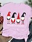 cheap Plus Size Tops-Women&#039;s Plus Size Tops T shirt Cartoon Letter Short Sleeve Print Streetwear Christmas Crewneck Polyster Christmas Daily Fall Winter Blushing Pink Black
