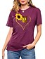 cheap T-Shirts-Women&#039;s T shirt Graphic Heart Sunflower Round Neck Print Basic Vintage Tops Regular Fit Blue Blushing Pink Wine