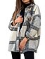 cheap Coats &amp; Trench Coats-Women&#039;s Coat Quilted Casual Shacket Daily Coat Regular Polyester Gray Single Breasted Fall Winter Turndown Regular Fit S M L XL XXL / Warm / Plaid / Check