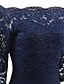 abordables Vestidos de Nochevieja-Mujer Vestido hasta la Rodilla Vestido de una línea Vino Azul Marino Media Manga Encaje Lazo Color sólido Hombros Caídos Otoño Invierno Fiesta Elegante Formal 2021 Ajuste regular S M L XL XXL