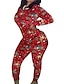 cheap Women&#039;s Jumpsuits-Women&#039;s Jumpsuit Geometric Print Casual V Neck Home Long Sleeve Regular Fit Red cat Red deer White deer S M L Fall