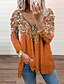 cheap Tops &amp; Blouses-Women&#039;s Floral Graphic Patterned Holiday Weekend Floral Long Sleeve Tunic Blouse Eyelet top V Neck Cut Out Flowing tunic Quarter Zip Basic Essential Streetwear Tops Blue Fuchsia Orange S / Print