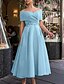 cheap Party Dresses-Women&#039;s Midi Dress A Line Dress Blue Pink Short Sleeve Ruched Mesh Solid Color V Neck Off Shoulder Fall Winter Party Hot Elegant Prom Dress 2022 S M L XL / Party Dress