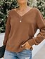 cheap T-Shirts-Women&#039;s T shirt Tee Wine Khaki Beige Patchwork Plain Casual Holiday Long Sleeve V Neck Basic Regular S