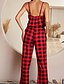 cheap Sleep &amp; Lounge-Women&#039;s 1 pc Pajamas Sets Simple Comfort Sweet Grid / Plaid Polyester Home Daily Straps Gift Strap Top Sleeveless Backless Elastic Waist Pant Fall Spring Red / Seamed / Shirt