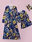 cheap Family Look Sets-Mommy and Me Dresses Daily Floral Graphic Print Deep Blue Midi Long Sleeve Elegant Matching Outfits / Fall / Winter