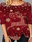 cheap T-Shirts-Women&#039;s Christmas T shirt 3D Printed Long Sleeve Animal Round Neck Print Basic Tops Regular Fit Red