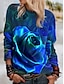 abordables Sweats à capuche et sweat-shirts-Femme Floral 3D Sweat-shirt Sweat Imprimer 3D effet Des sports Vacances Actif Vêtement de rue Pulls Capuche Pulls molletonnés Vert Bleu Rouge