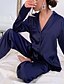 cheap Sleep &amp; Lounge-Women&#039;s 1 set Pajamas Sets Satin Simple Luxury Pure Color Polyester Home Party Street Lapel Gift Shirt Long Sleeve Basic Pant Fall Winter Pocket White Blue