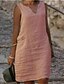 abordables Super Sale-Robe en coton et lin Robe casual Femme Coton Robe mi-longue du quotidien Vacances Sortie basique Décontractées Col fendu Eté Printemps Automne Sans Manches Standard 2023 Jaune Rose Claire Bleu
