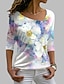 billige T-shirts-Dame T skjorte Grafisk Blomstret Hvit Rosa Blå Trykt mønster Langermet Daglig Helg Grunnleggende Elegant V-hals Normal Høst vinter