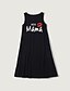 cheap New Arrivals-Mommy and Me Cotton Dresses Daily Cartoon Letter Print Black Knee-length Sleeveless Tank Dress Cute Matching Outfits / Summer / Long