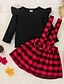cheap Girls&#039; Dresses-Toddler Little Girls&#039; Dress Plaid Casual Daily Strap Dress Bow Red Above Knee Cotton Long Sleeve Princess Cute Dresses Fall Regular Fit 1-4 Years