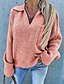baratos Camisolas-Mulheres Suéter Pulôver Saltador Côr Sólida Tricotado Casual Manga Longa Normal Casacos de malha Outono Inverno Colarinho de Camisa Verde Cinzento Rosa