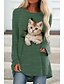 cheap T-Shirts-Women&#039;s Cat 3D Animal Daily Weekend 3D Cat Painting Long Sleeve T shirt Tee Round Neck Print Basic Essential Tops Green White Blue S / 3D Print