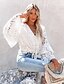 cheap Tops &amp; Blouses-Women&#039;s Going out Blouse Shirt Long Sleeve Plain V Neck Cut Out Lace Tops White
