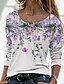 abordables T-shirts-Mujer Floral Mariposa Festivos Fin de semana Flor Mariposa Pintura Manga Larga Camiseta Escote Redondo Estampado Básico Tops Azul Piscina Morado Amarillo S / Impresión 3D