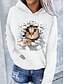 billige Hettegensere og gensere-Dame Hattetrøje Genser Lomme foran Grunnleggende Fritid Svart Hvit Grafisk Katt 3D Daglig Langermet Med hette Bomull